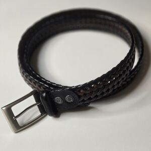 ROOBEN Mens Black & Brown Braided Leather Belt with Silver Buckle-Size 46"